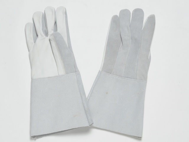 ALL LEATHER GLOVES, NATURAL GRAIN PALM & FOREFINGERS. NATURAL SPLIT BACK & CUFF