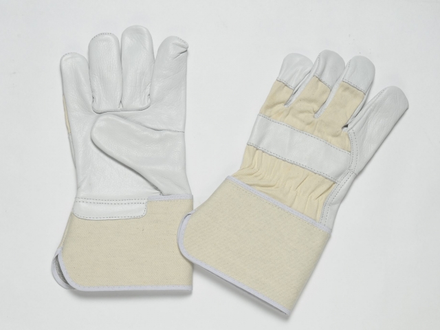 NATURAL GRAIN GLOVES, FLANNEL LINER IN THE PALM, CUFF OF SPLIT, REINFORCEMENT IN PALM & FOREFINGER.
