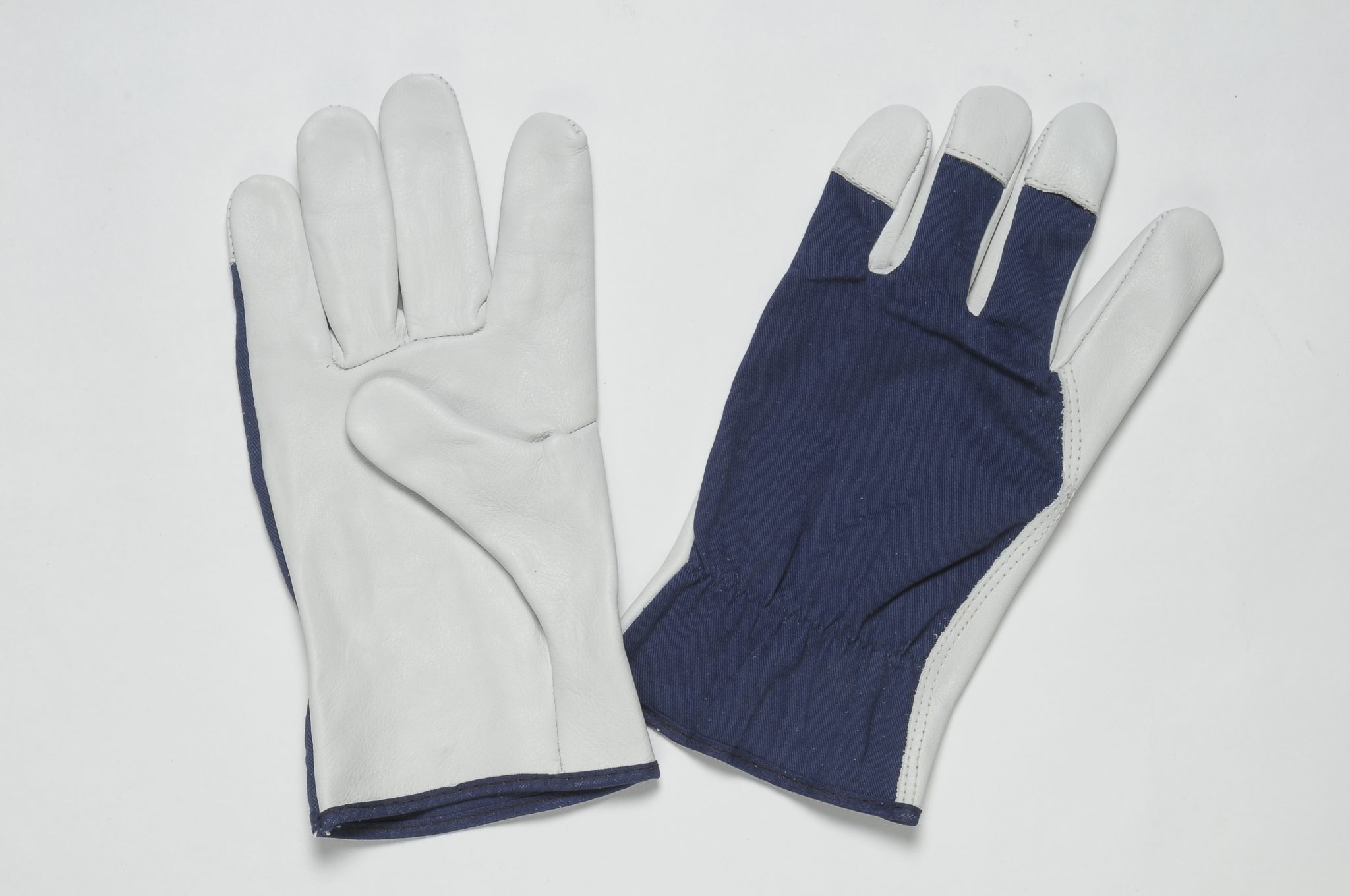 NATURAL LEATHER GLOVES WITH GRAIN O N PALM, THUMB AND FINGERTIPS, BACK WITH COTTON FABRIC, ADJUSTABLE ELASTIC IN THE WRIST, COLOURED BINDING